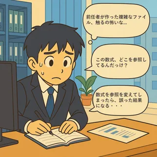 複雑な数式に悩むオフィスワーカー