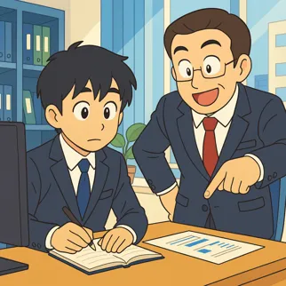 オフィスで上司が部下に指導するビジネスシーン