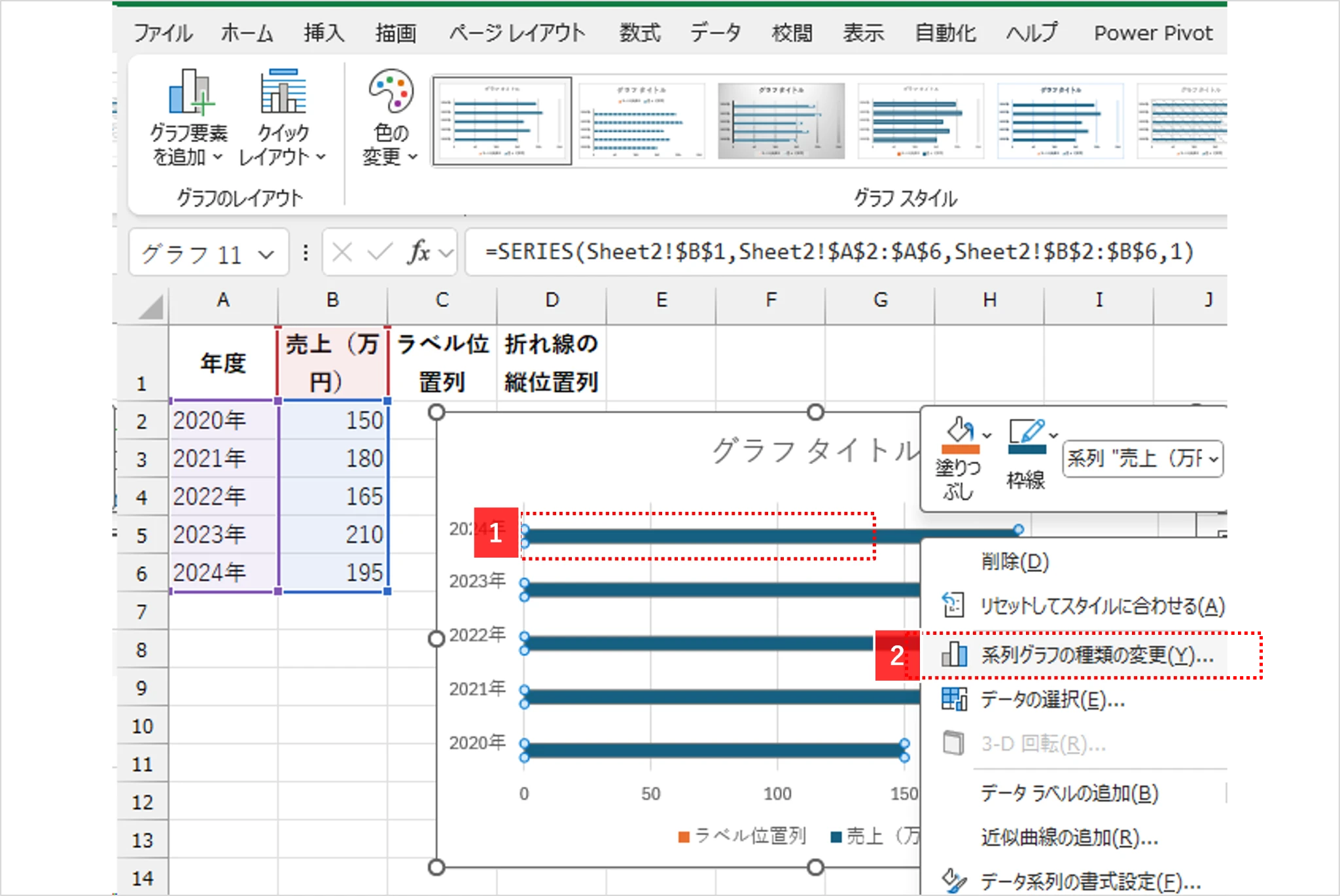 Excel縦折れ線グラフの作成手順