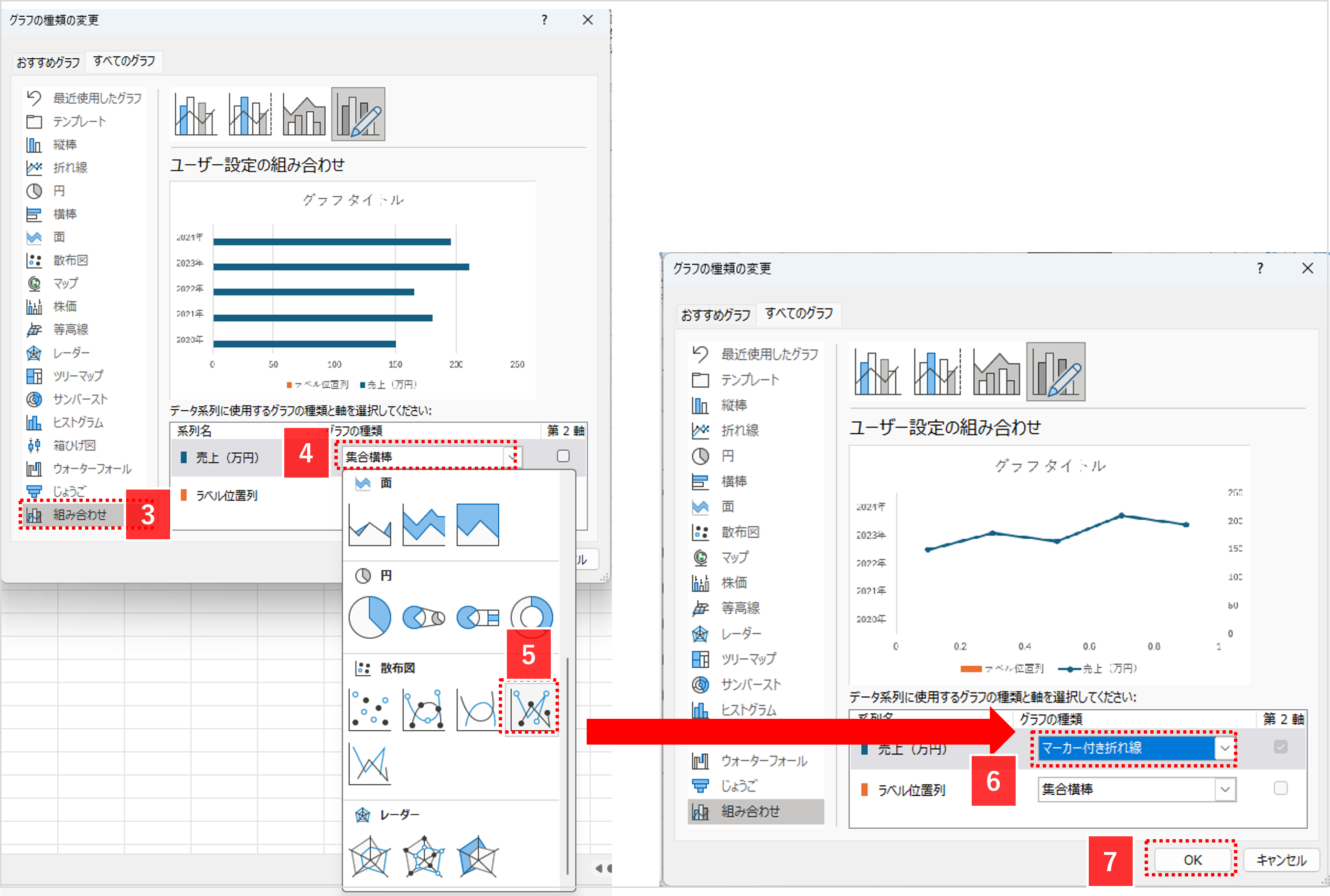 Excel縦折れ線グラフの作成手順