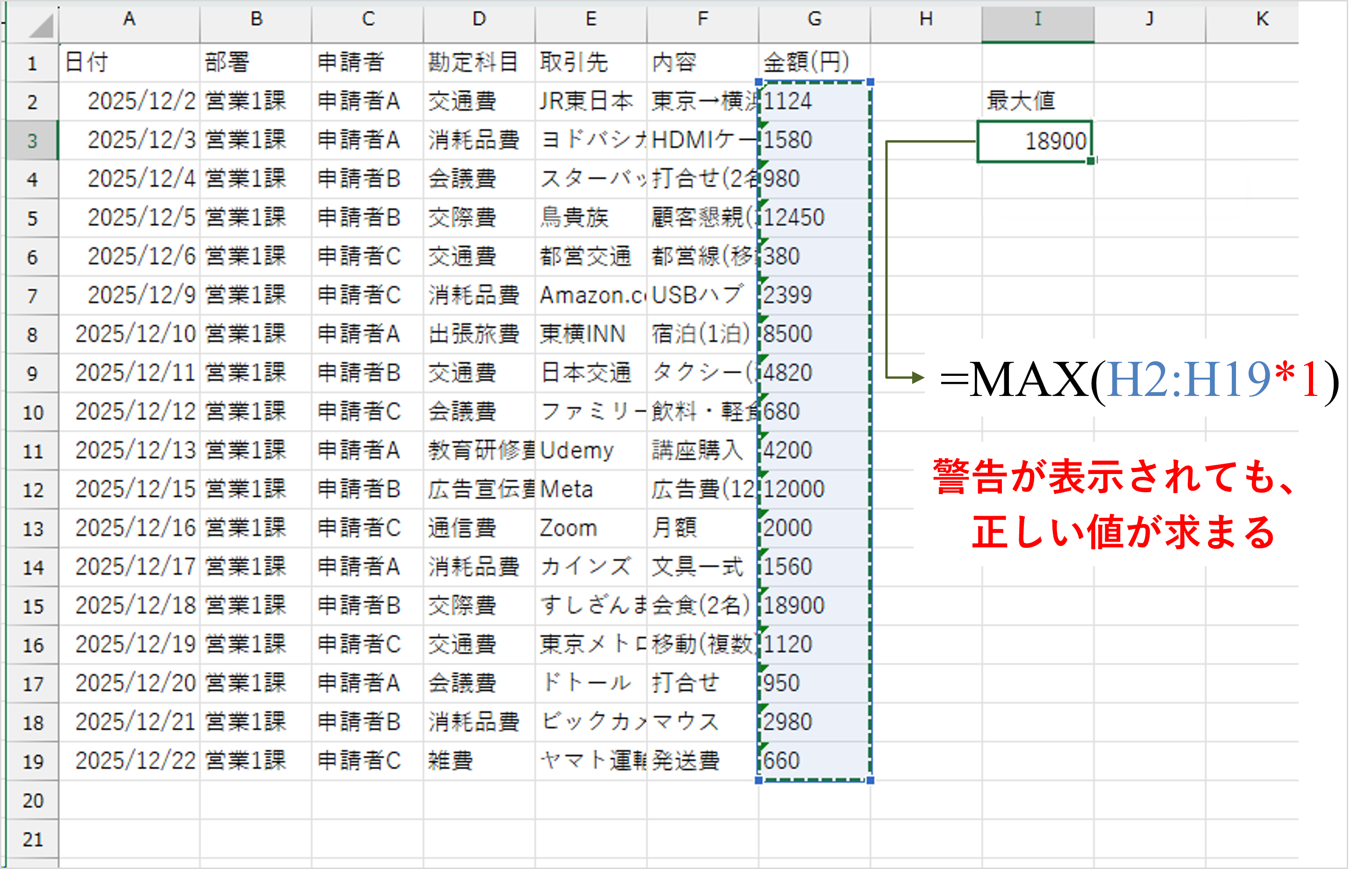 Excelで数値範囲に1を掛けてMAX関数を正しく計算する方法