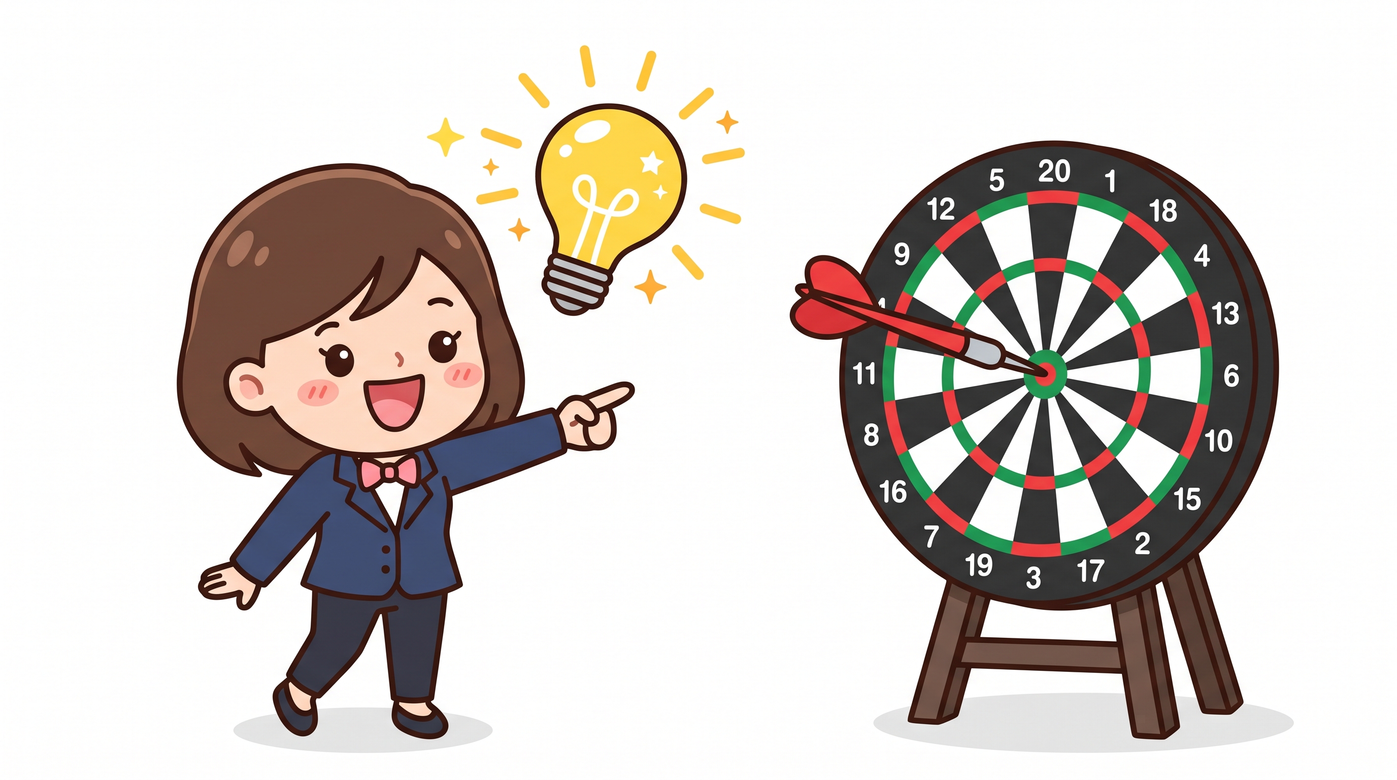 アイデアをひらめき、的に狙いを定めるイラスト